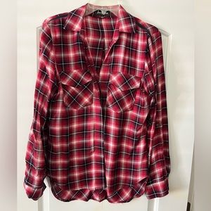Sam Edelman Women’s long sleeve plaid shirt with zipper cold shoulder